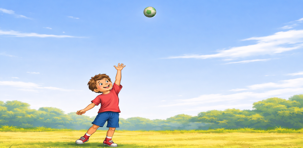 Child throwing a ball straight up into the sky